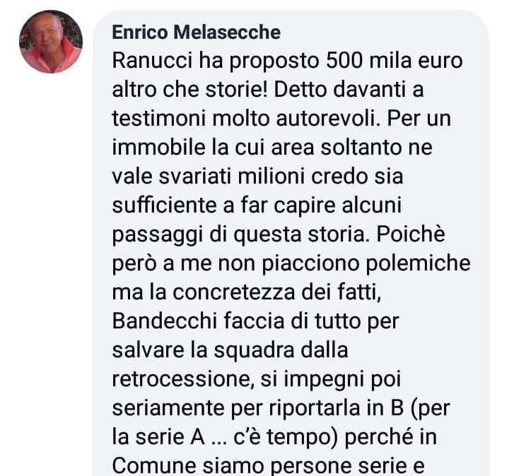 Ternana - Nuova puntata del capitolo stadio: Melasecche torna a parlare sui social