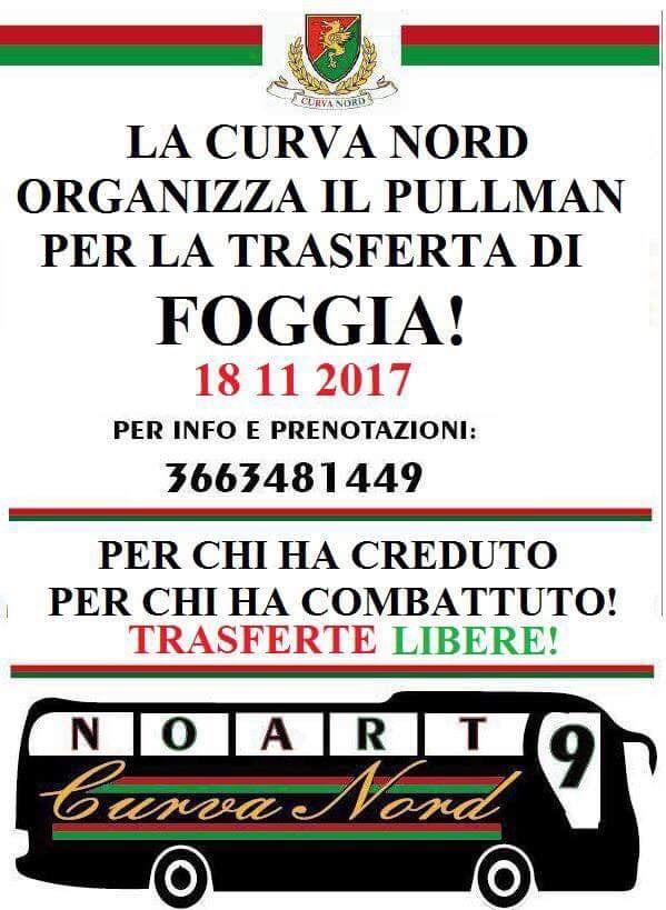 Foggia-Ternana la Nord organizza il pullman