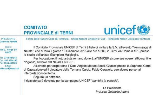 Ceravolo invita i ternani al “Vernissage di Natale” dell’Unicef